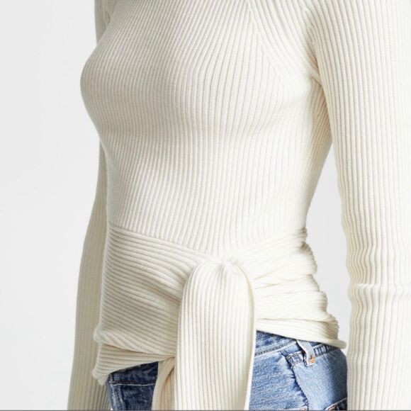 3.1 Phillip Lim Ribbed Sweater With Waist Tie Antique White Beige Size Small - Picture 4 of 13